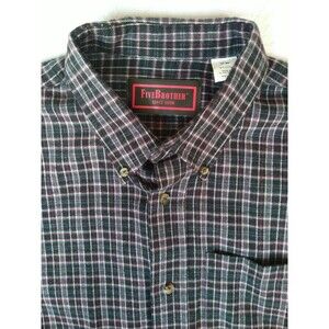 Five Brother Heavy Flannel Brown Plaid Single Pocket Shirt Size Men's XL EUC